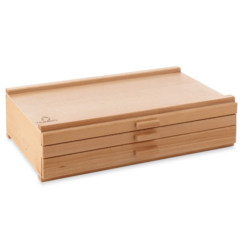 7 Elements 3 Drawer Wooden Artist Storage Supply Box for Pastels, Pencils, Pens, Markers, Brushes and Tools - Image 2